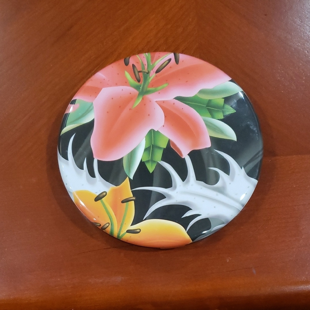 pop Floral Compact Mirror in Pink, Yellow, Green and Black